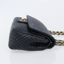 Bally Chain Shoulder Bag Leather Navy Gold Tone Auth BA16506-4