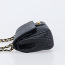 Bally Chain Shoulder Bag Leather Navy Gold Tone Auth BA16506-5