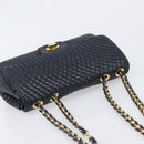 Bally Chain Shoulder Bag Leather Navy Gold Tone Auth BA16506-6