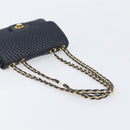 Bally Chain Shoulder Bag Leather Navy Gold Tone Auth BA16506-7