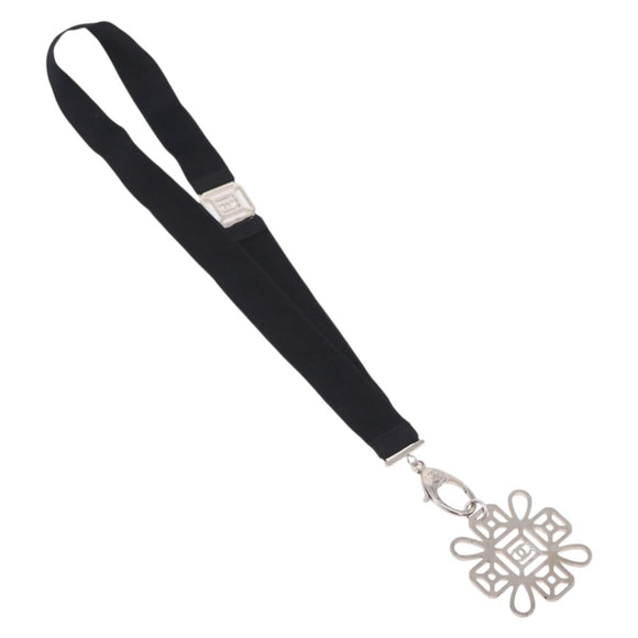 CHANEL Neck Strap Metal Black Silver CC Auth BA16508V