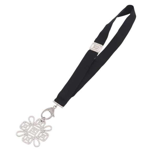CHANEL Neck Strap Metal Black Silver CC Auth BA16508V