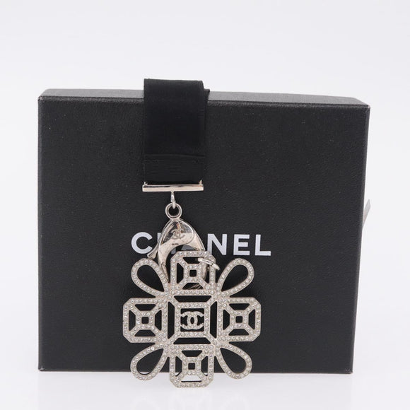 CHANEL Neck Strap Metal Black Silver CC Auth BA16508V