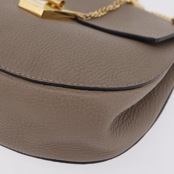 Chloe Chain Drew Shoulder Bag Leather Beige Gold Tone Auth BA16509
