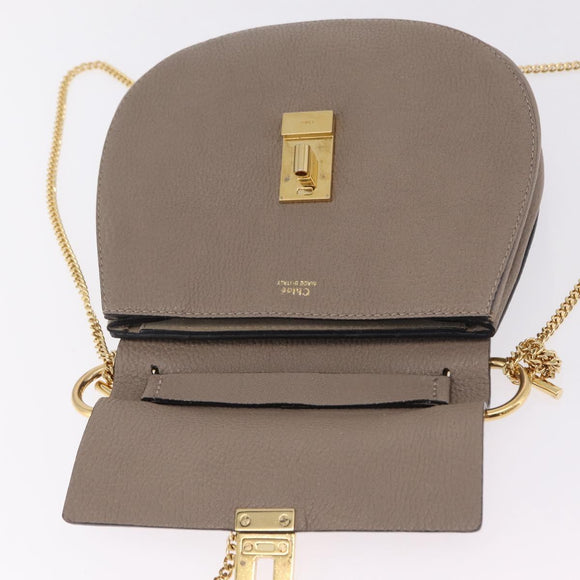 Chloe Chain Drew Shoulder Bag Leather Beige Gold Tone Auth BA16509