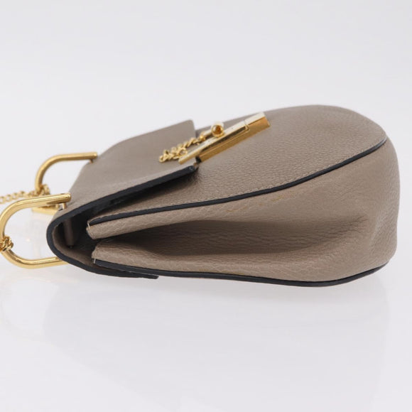 Chloe Chain Drew Shoulder Bag Leather Beige Gold Tone Auth BA16509