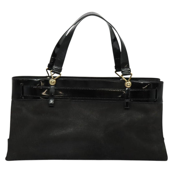 Christian Dior Trotter Canvas Hand Bag Black Gold Auth BA1651