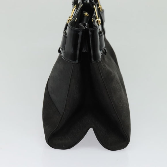 Christian Dior Trotter Canvas Hand Bag Black Gold Auth BA1651
