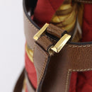 Salvatore Ferragamo Shoulder Bag Silk Red Brown Auth BA16513A-12