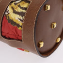 Salvatore Ferragamo Shoulder Bag Silk Red Brown Auth BA16513A-14