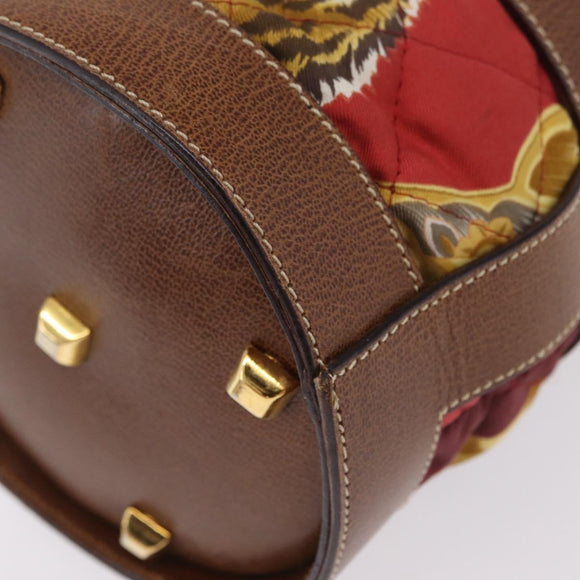 Salvatore Ferragamo Shoulder Bag Silk Red Brown Auth BA16513A