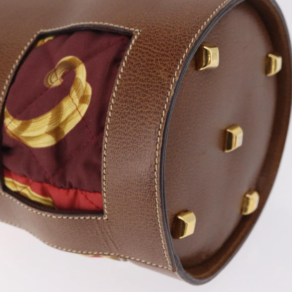 Salvatore Ferragamo Shoulder Bag Silk Red Brown Auth BA16513A