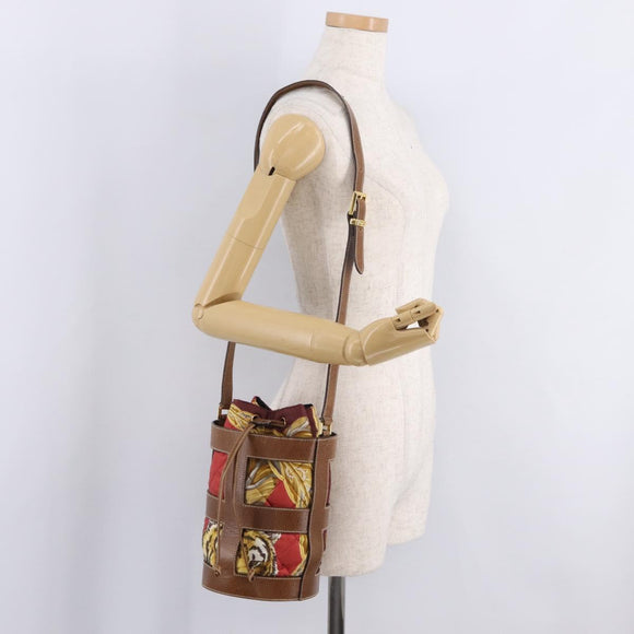 Salvatore Ferragamo Shoulder Bag Silk Red Brown Auth BA16513A