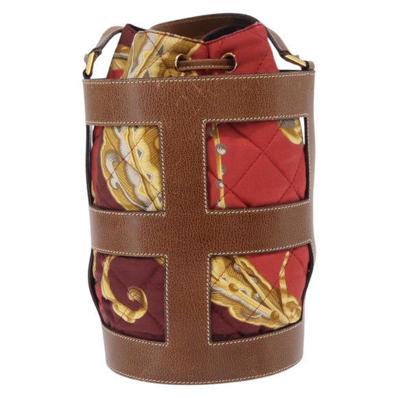 Salvatore Ferragamo Shoulder Bag Silk Red Brown Auth BA16513A