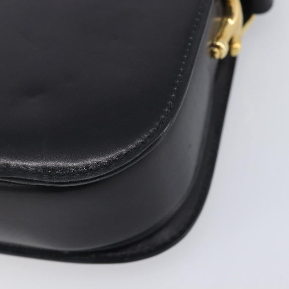 CELINE Shoulder Bag Leather Black Gold Tone Auth BA16528A
