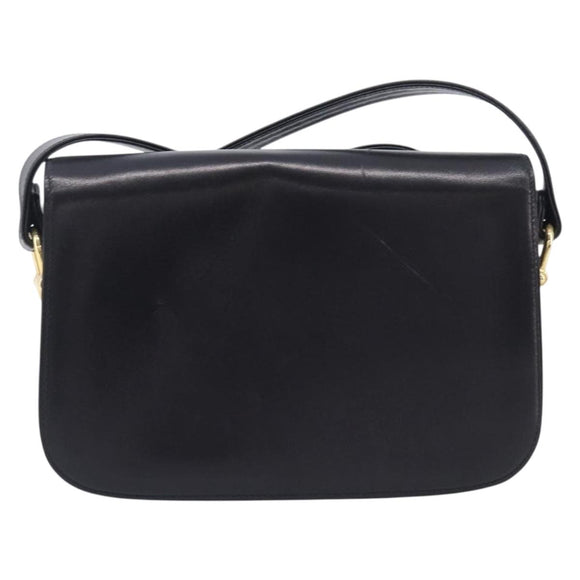 CELINE Shoulder Bag Leather Black Gold Tone Auth BA16528A