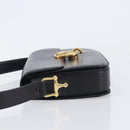 CELINE Shoulder Bag Leather Black Gold Tone Auth BA16528A-5