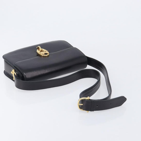 CELINE Shoulder Bag Leather Black Gold Tone Auth BA16528A