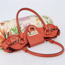 Salvatore Ferragamo Gancini Tote Bag Satin White Gold Tone Auth BA16529-7