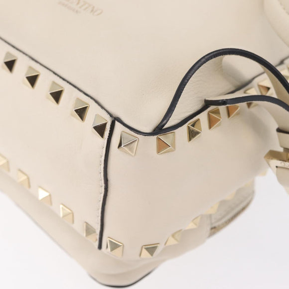 Valentino Rock Studs Backpack Leather Ivory Gold Tone Auth BA16533