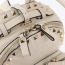 Valentino Rock Studs Backpack Leather Ivory Gold Tone Auth BA16533-18