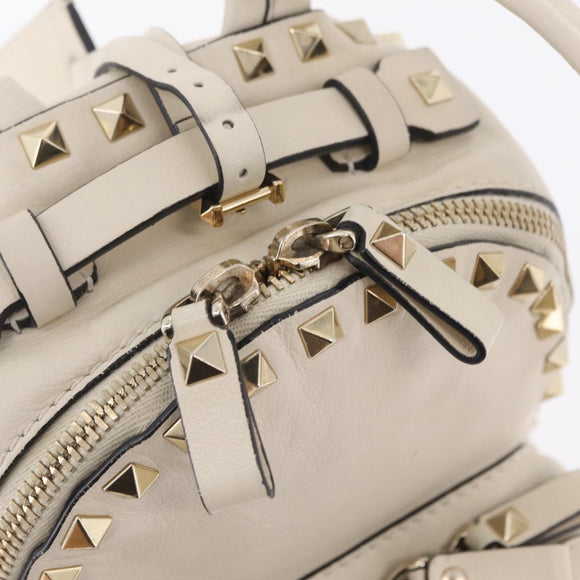Valentino Rock Studs Backpack Leather Ivory Gold Tone Auth BA16533