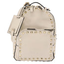 Valentino Rock Studs Backpack Leather Ivory Gold Tone Auth BA16533-2