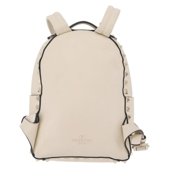 Valentino Rock Studs Backpack Leather Ivory Gold Tone Auth BA16533