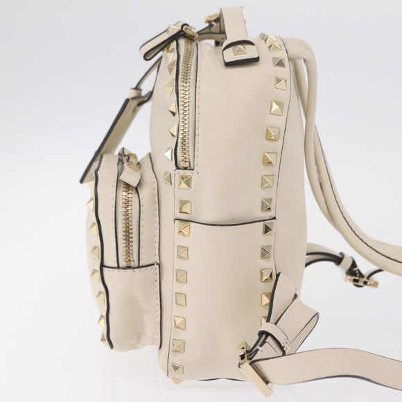 Valentino Rock Studs Backpack Leather Ivory Gold Tone Auth BA16533