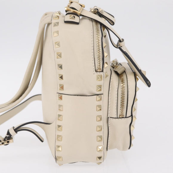 Valentino Rock Studs Backpack Leather Ivory Gold Tone Auth BA16533