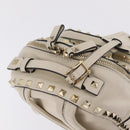 Valentino Rock Studs Backpack Leather Ivory Gold Tone Auth BA16533-6