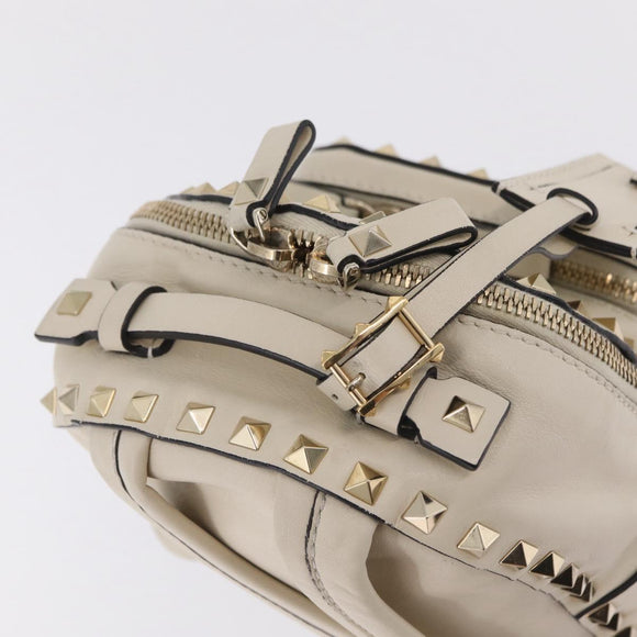 Valentino Rock Studs Backpack Leather Ivory Gold Tone Auth BA16533