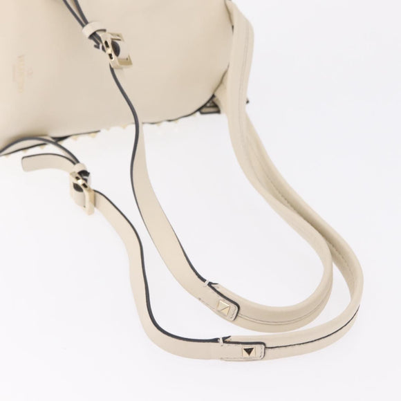 Valentino Rock Studs Backpack Leather Ivory Gold Tone Auth BA16533