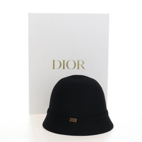 Christian Dior Hat Wool Black Gold Tone Auth BA16536M