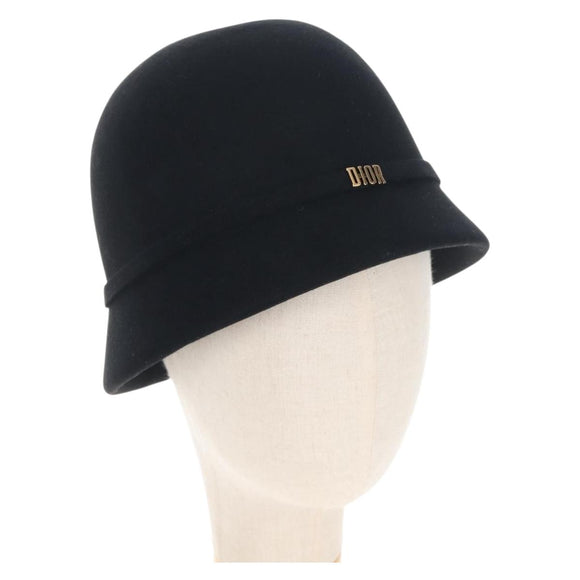 Christian Dior Hat Wool Black Gold Tone Auth BA16536M