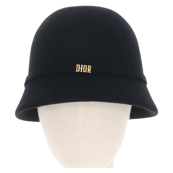 Christian Dior Hat Wool Black Gold Tone Auth BA16536M