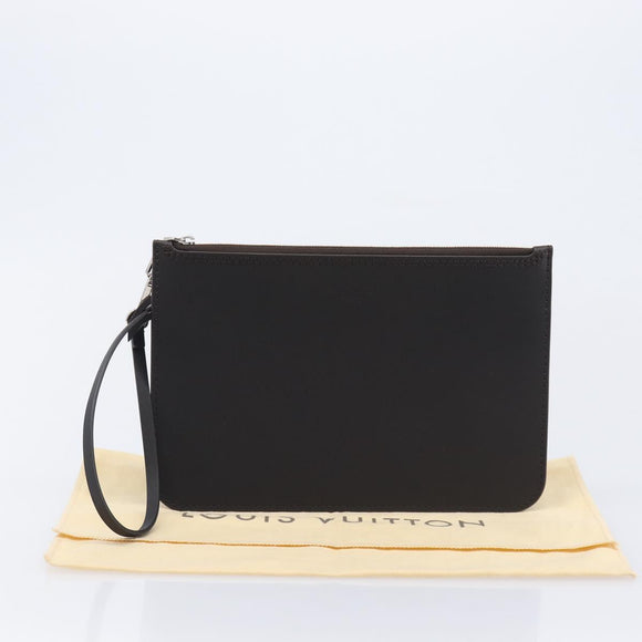 LOUIS VUITTON Mahina Hina MM Pouch Leather Dark Brown LV Auth BA16576V