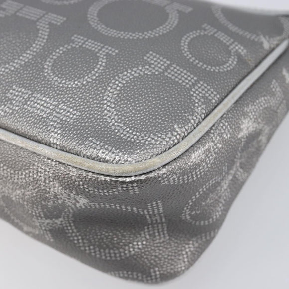 Salvatore Ferragamo Gancini Hand Bag Leather Silver Auth BA16577A