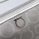 Salvatore Ferragamo Gancini Hand Bag Leather Silver Auth BA16577A-19