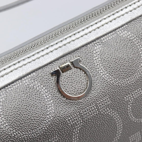 Salvatore Ferragamo Gancini Hand Bag Leather Silver Auth BA16577A