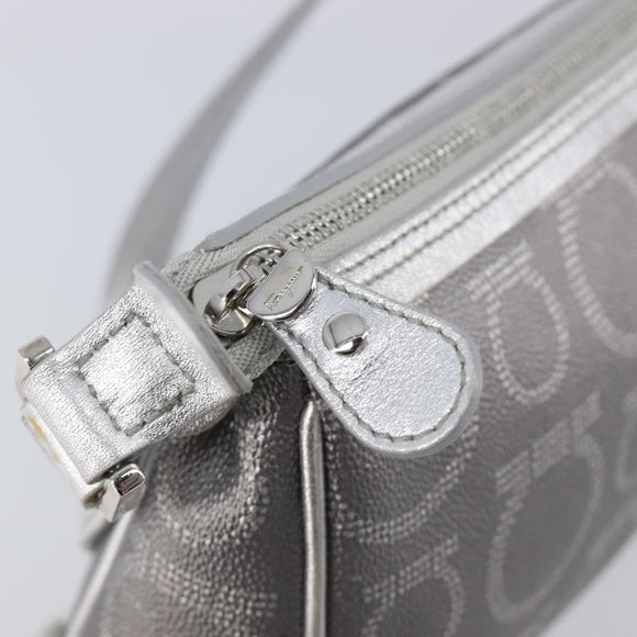 Salvatore Ferragamo Gancini Hand Bag Leather Silver Auth BA16577A