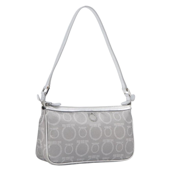 Salvatore Ferragamo Gancini Hand Bag Leather Silver Auth BA16577A