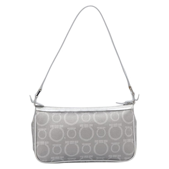 Salvatore Ferragamo Gancini Hand Bag Leather Silver Auth BA16577A