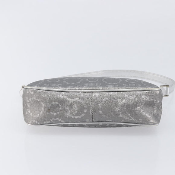 Salvatore Ferragamo Gancini Hand Bag Leather Silver Auth BA16577A