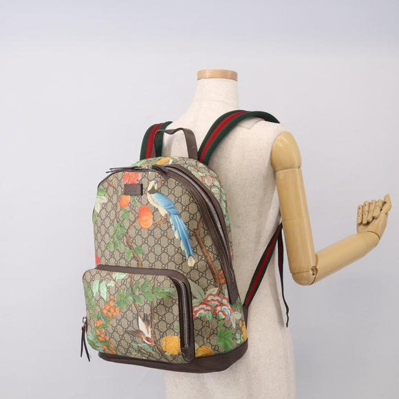 GUCCI GG Supreme Tian Backpack PVC Beige Silver 428027 Auth BA16579V