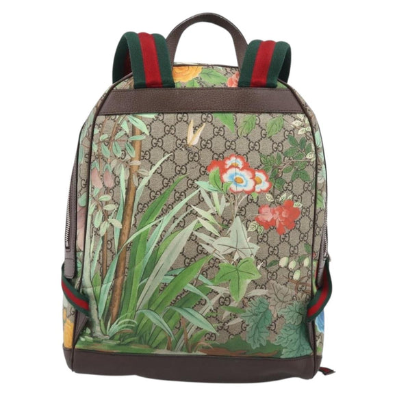 GUCCI GG Supreme Tian Backpack PVC Beige Silver 428027 Auth BA16579V