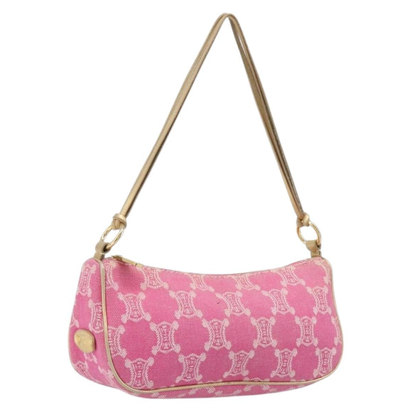 CELINE Macadam Hand Bag Canvas Pink Gold Tone Auth BA16581A