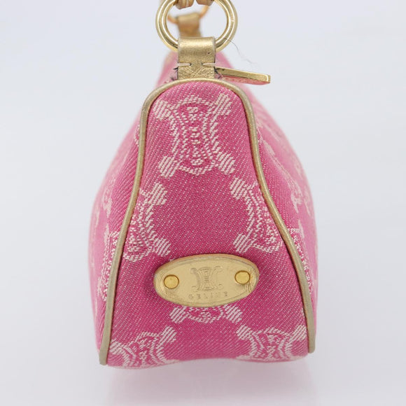 CELINE Macadam Hand Bag Canvas Pink Gold Tone Auth BA16581A