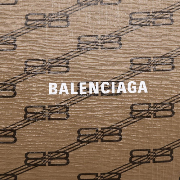Balenciaga BB Monogram Clutch Bag PVC Leather Beige Gold 702627 Auth BA16586A