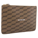 Balenciaga BB Monogram Clutch Bag PVC Leather Beige Gold 702627 Auth BA16586A-1